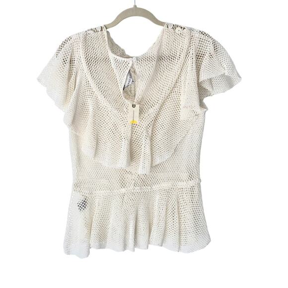 Ranna Gill Anthropologie Mesh White Peplum Top NWTs size medium - Picture 4 of 11